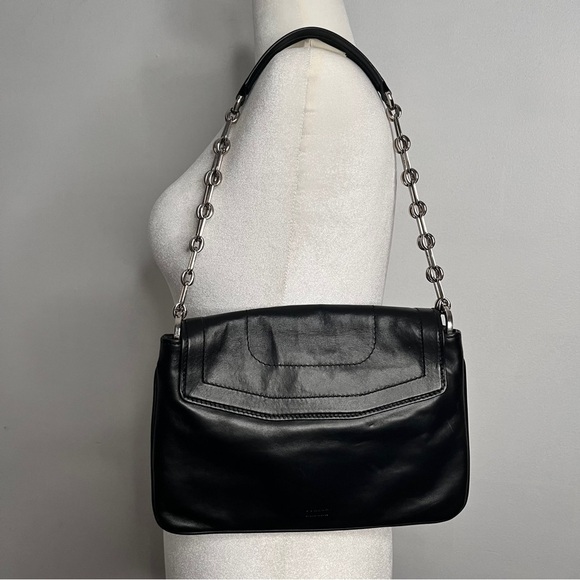 Joanna Maxham Arm Candy Black Leather Shoulder Bag with Silver Chain Straps - Picture 2 of 13
